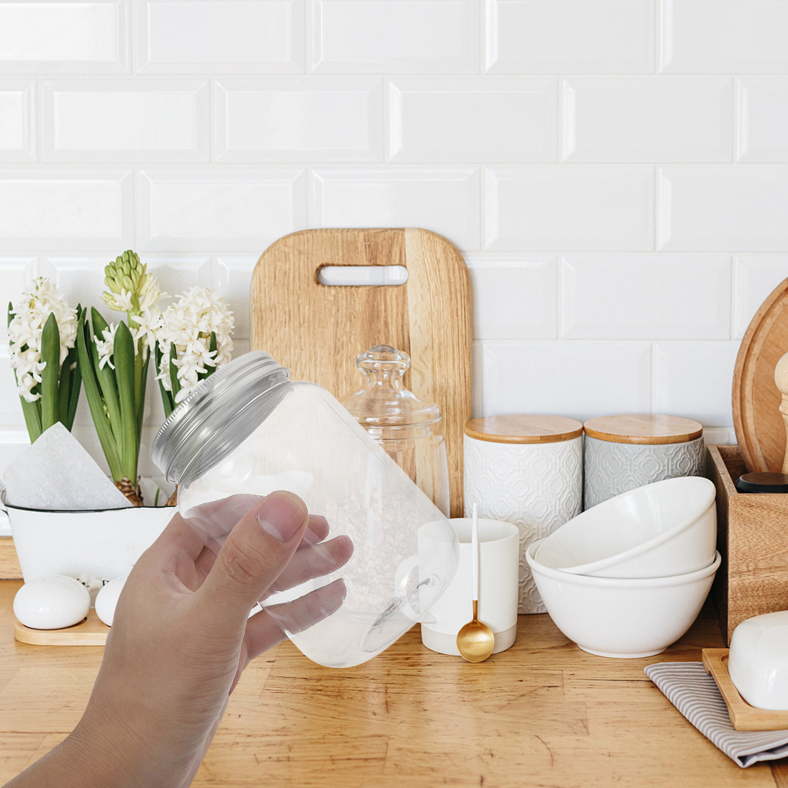 Food Storage Jars Airtight - 4Pcs Clear Plastic Jars with Airtight
