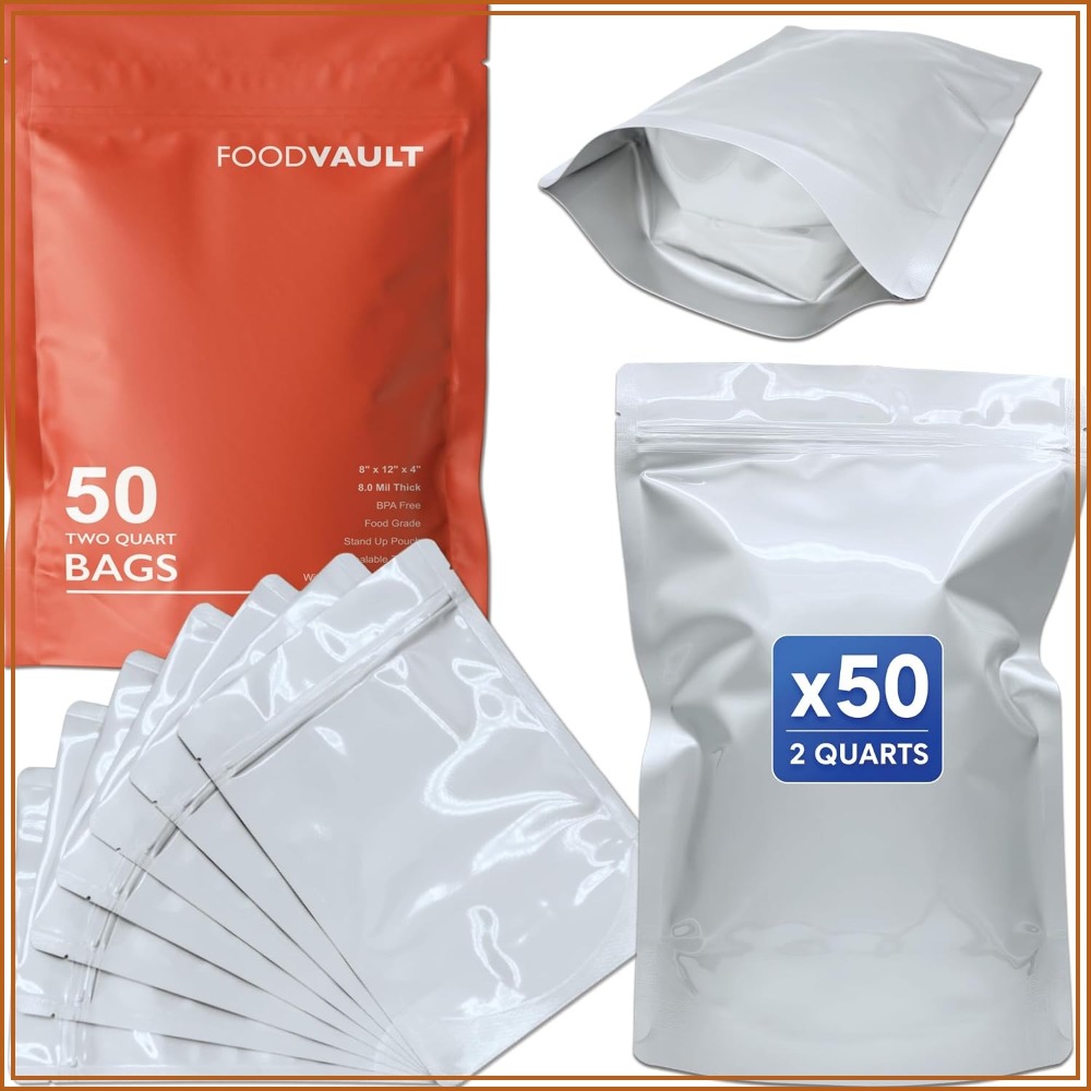 Food Storage 4 Quart - 2 Quart Mylar Bags, 16 Mil