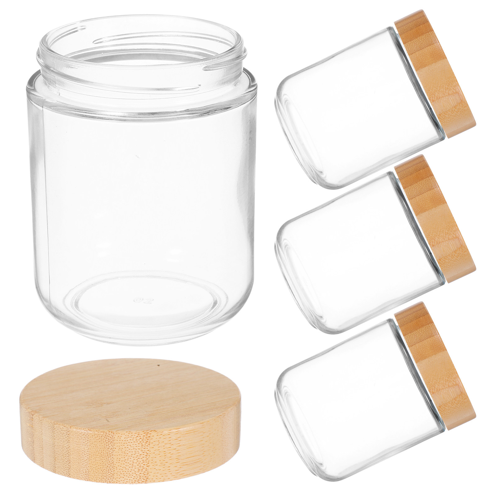 Food Storage Jars Airtight - 4Pcs Transparent Glass Jars with Bamboo