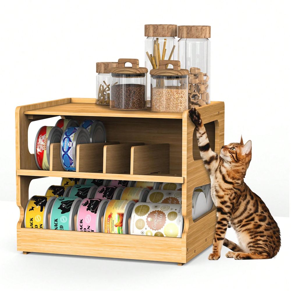Stackable Bamboo Cat Food Orga - огляд і ціна Food Storage Dispenser