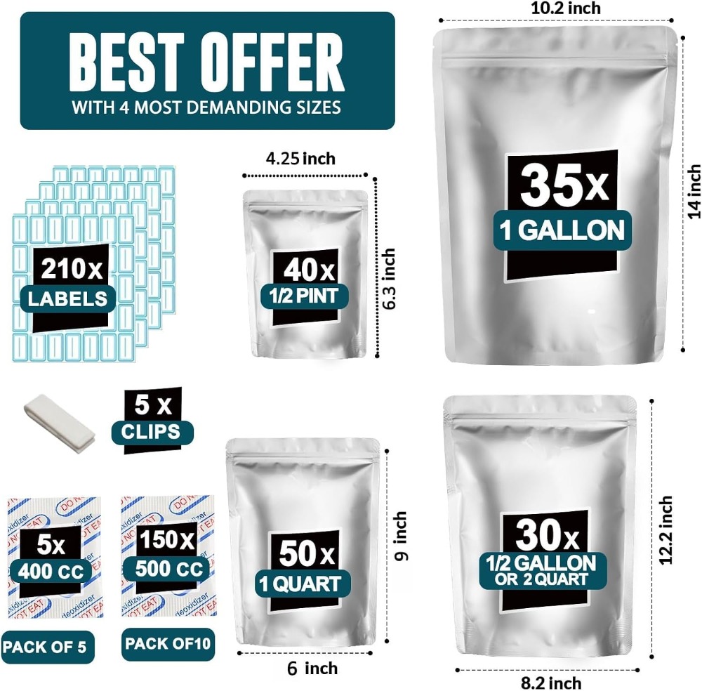 155 Mylar Bags with 155 Oxygen - огляд і ціна Food Storage Mylar Bags
