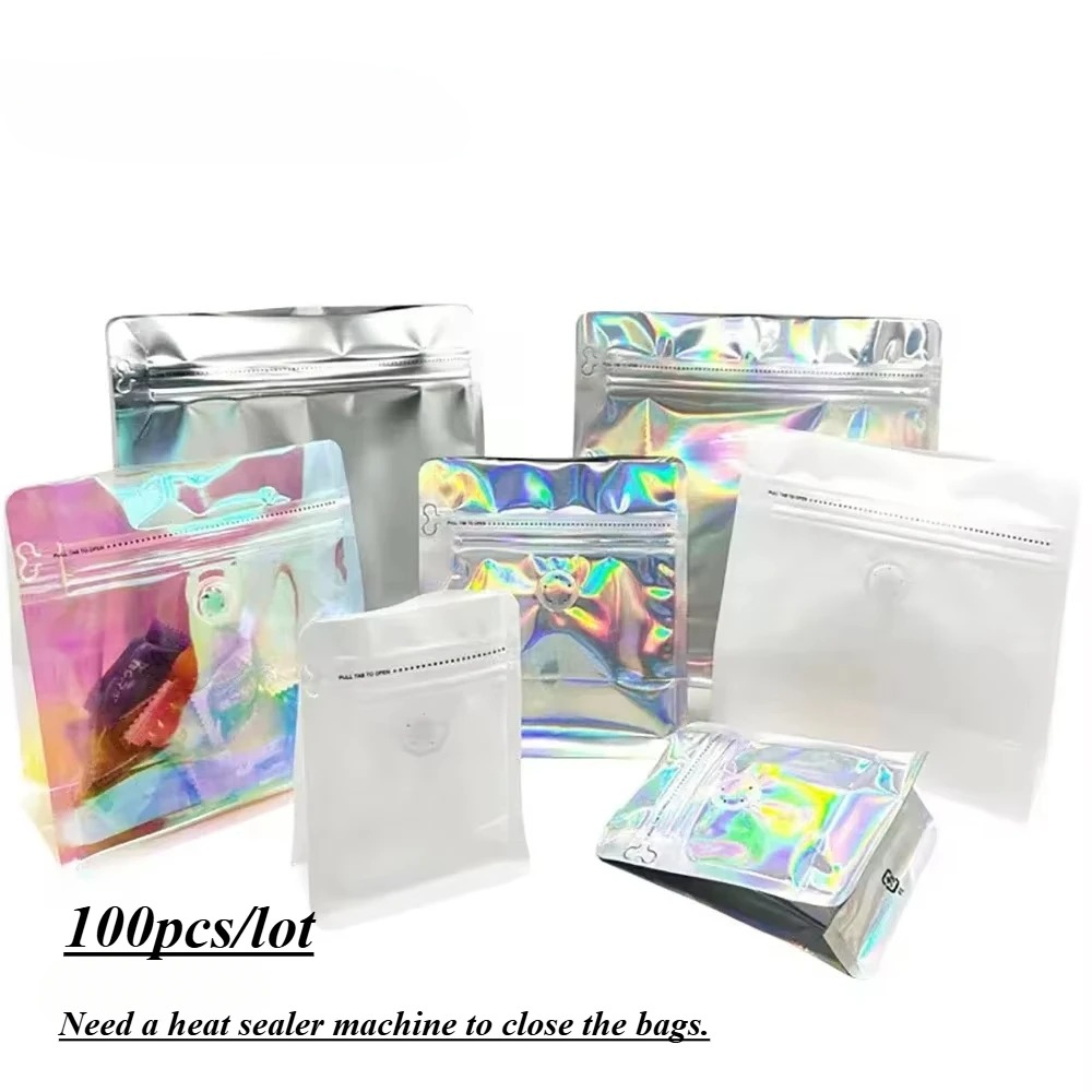 100pcs Pink Rainbow Laser Holo - огляд і ціна Food Storage Mylar Bags