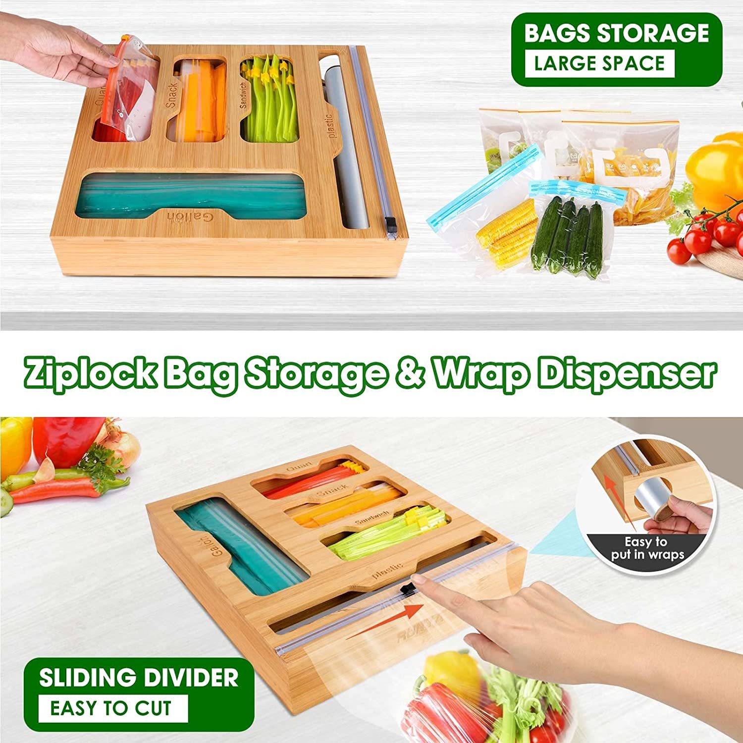 Bamboo Ziplock Food Bag Holder - огляд і ціна Food Storage Dispenser
